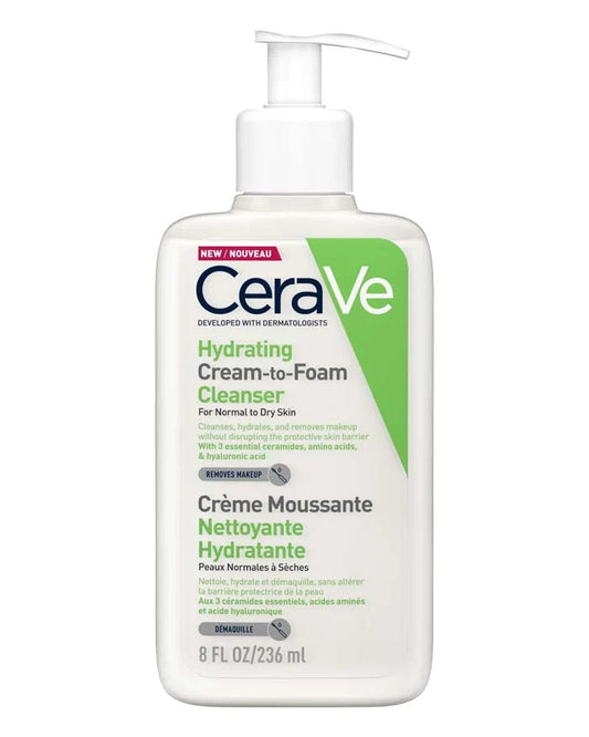 CeraVe Hydrating Cream-to-Foam Face Wash with Hyaluronic for Normal to Dry Skin